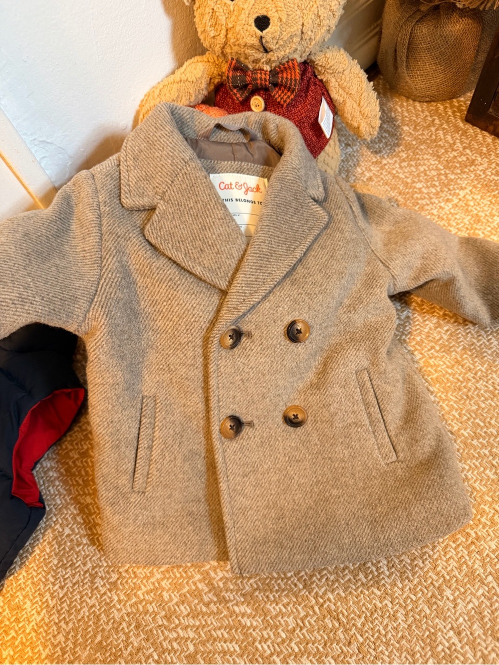 Cat & Jack Toddler Beige Double-Breasted Peacoat! 12-18m Brand new!